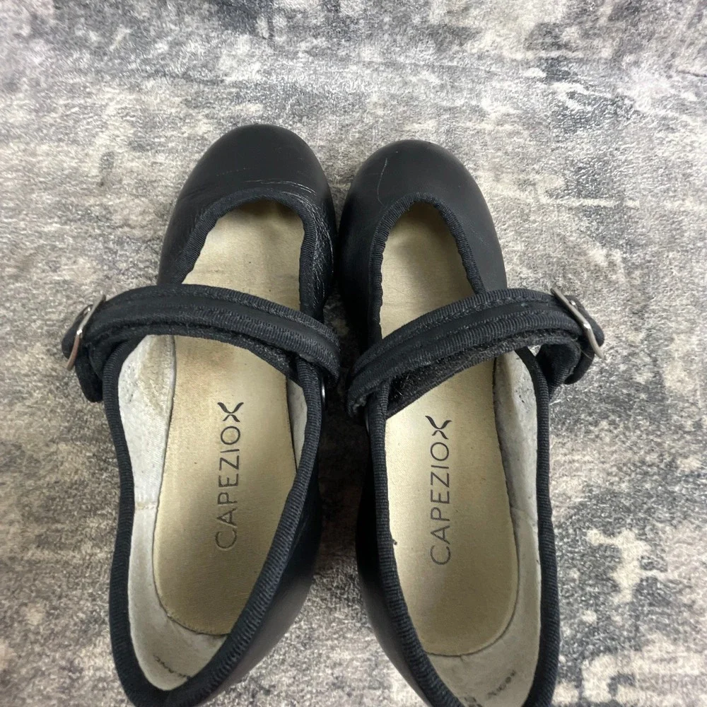 Capezio Mary Jane Tele Tone Tap Shoes Youth 13.5 Black Leather Buckle